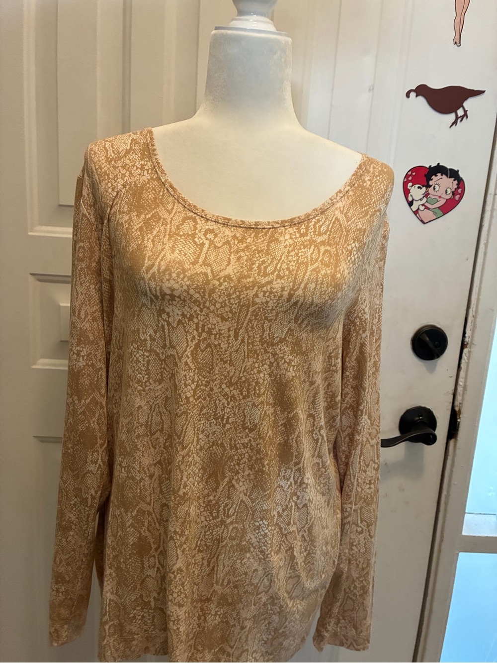 Chico's Beige and Cream Printed Long Sleeve Top